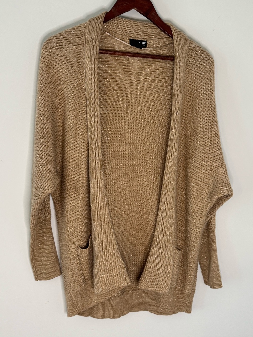 a.n.a Open-Front Ribbed Cardigan - Tan